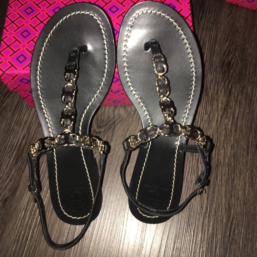Tory Burch Gemini Black Leather Thong Sandal
